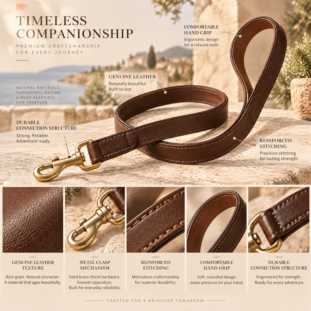 Northaliq™ Classic Brown Leather Dog Leash